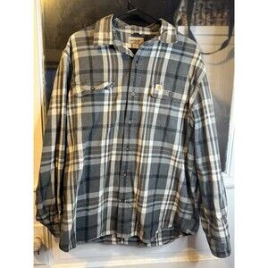 CARHARTT Shirt Men's L Heavy Rugged Flannel Plaid Button Up Utility Cotton Gray